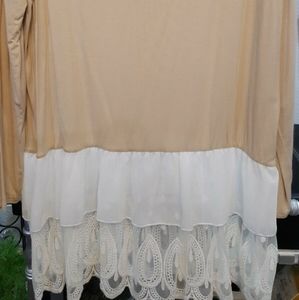 Eloges tan knit tunic double lace teardrop hem NWT